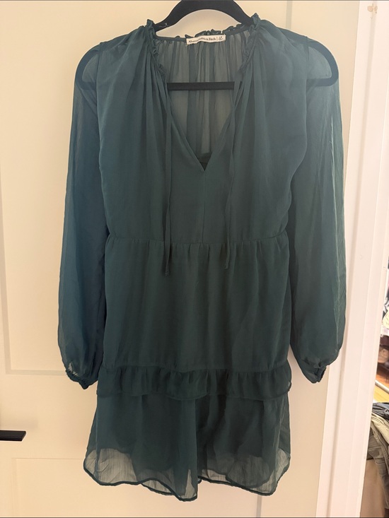Abercrombie & Fitch Dresses & Skirts - Abercrombie & Fitch Dark Green Long-Sleeve Ruffle Dress